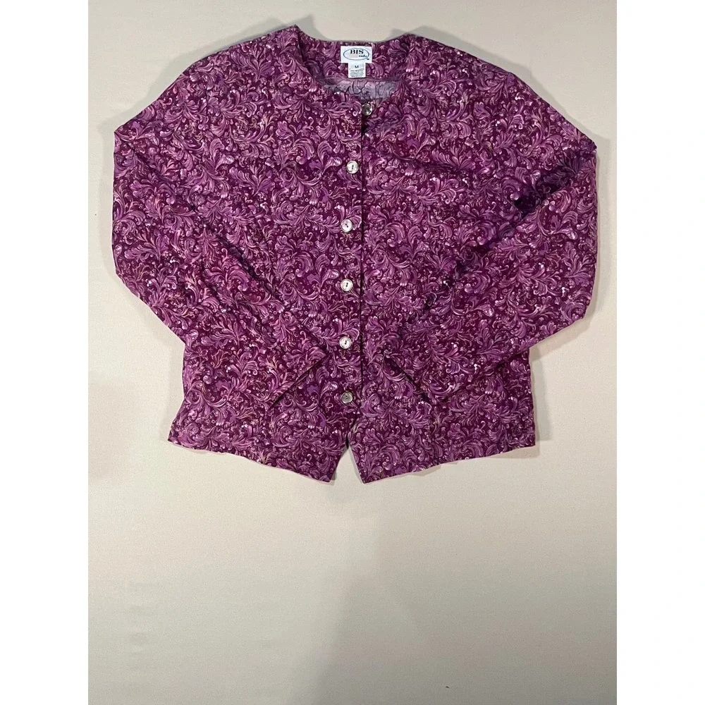 BIS Cuts Purple Paisley Gold Metallic Skirt Set Jacket Midi Skirt Womens Medium
